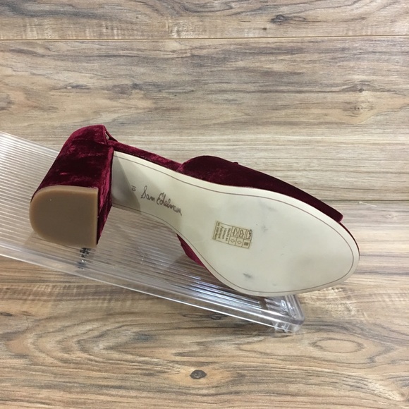 <SOLD>SAM EDELMAN Peep Toe Mule Heel Shoe Burgundy - Picture 5 of 5